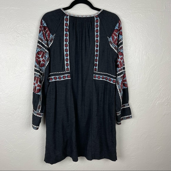 Free People All My Life Embroidered Black Smocked Long Sleeve Mini Dress XS - Picture 9 of 14
